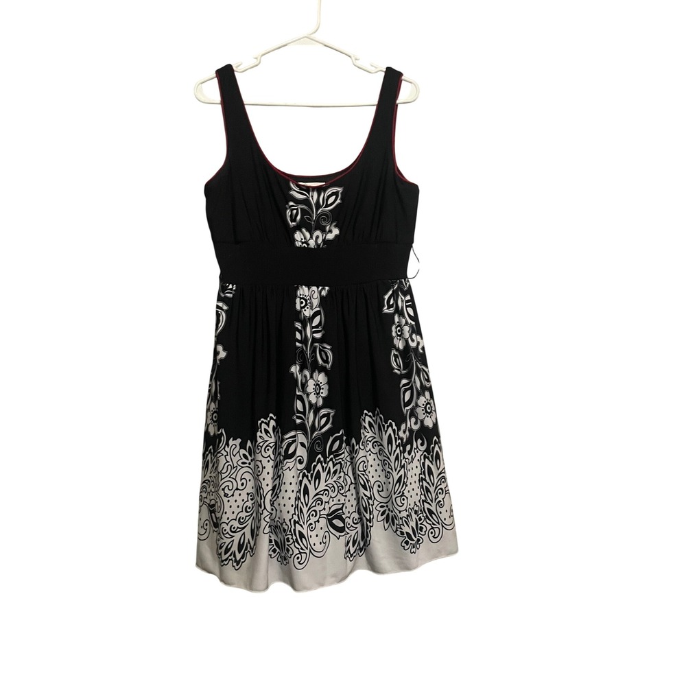 Speechless Women Black White Floral Print Fit Flare Dress L‎ Summer Stretch